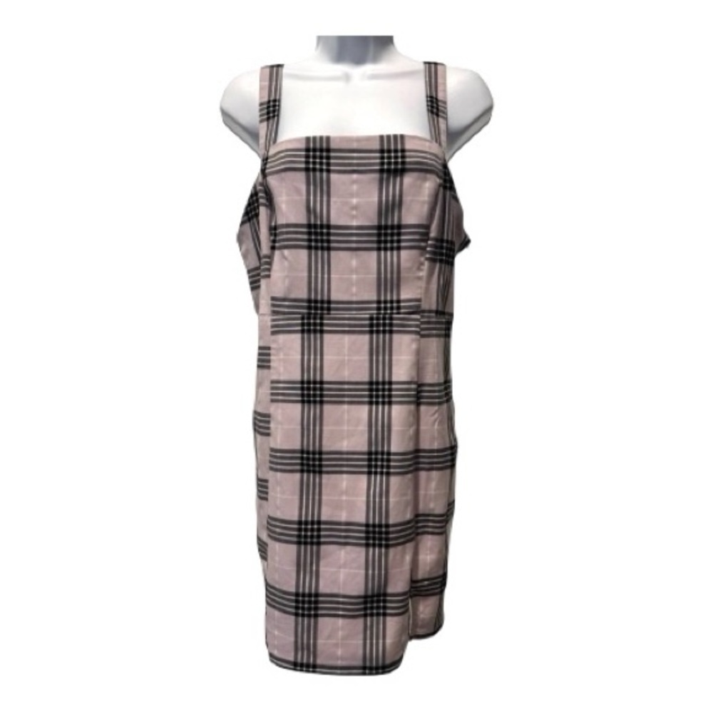 H&M Divided Plaid Mini Dress Size L | Purple Black Square Neck